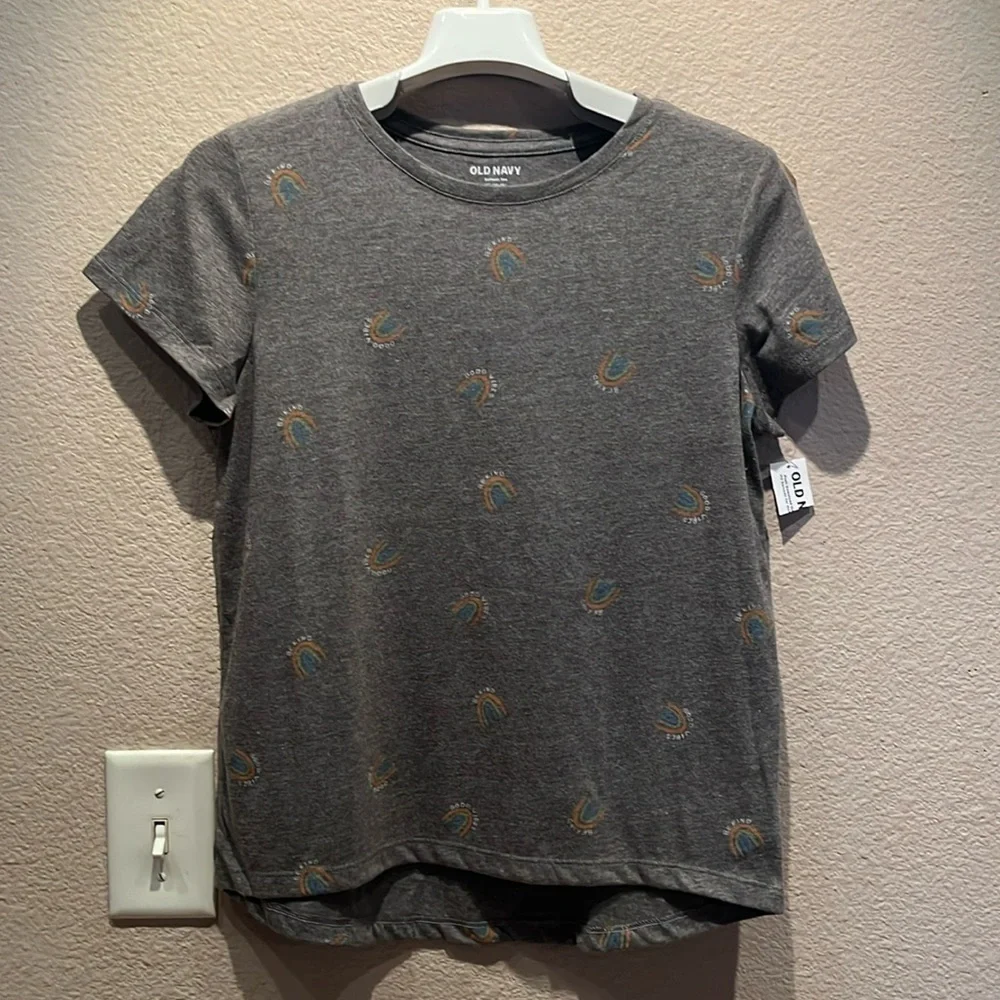 New Old Navy Girl’s Rainbow Print Gray Softest Tee Size Large 14-16 NWT
